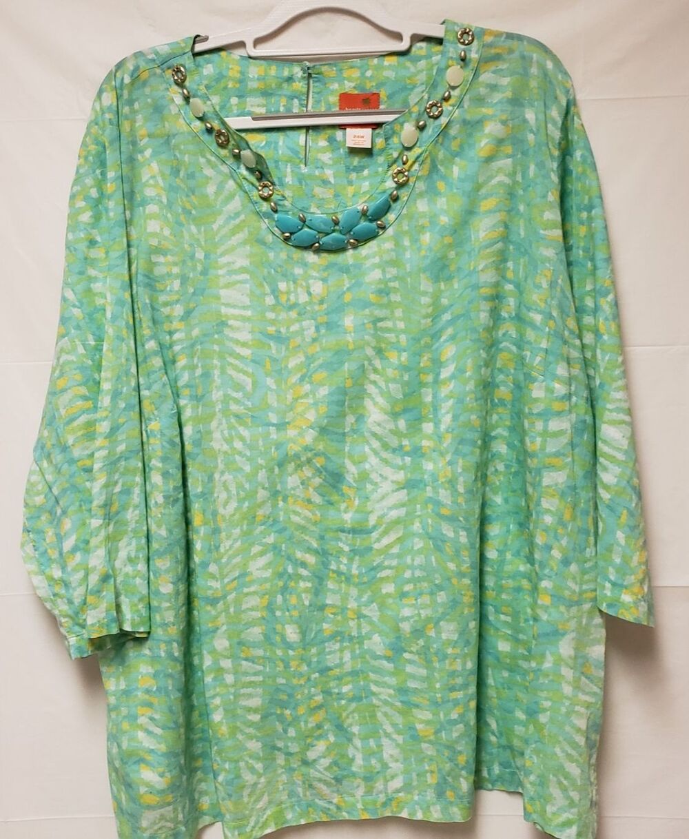 Heart of Palm Blouse S 24 Mint Green Embellished Long Sleeve Vintage Summer NWOT
